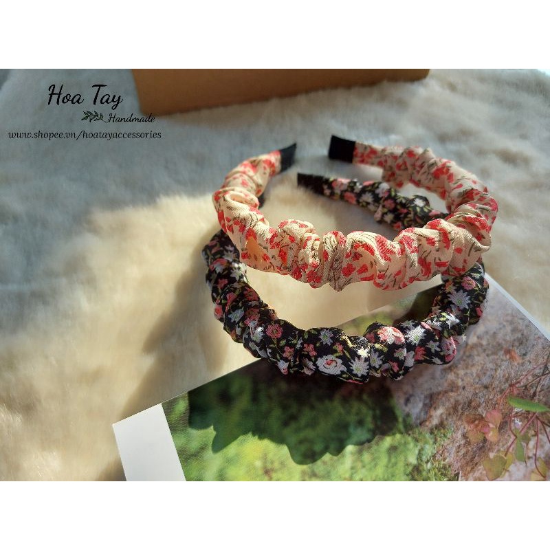 (Headband scrunchies) Cài tóc, băng đô nhún vải voan hoa nhí vintage HoaTay