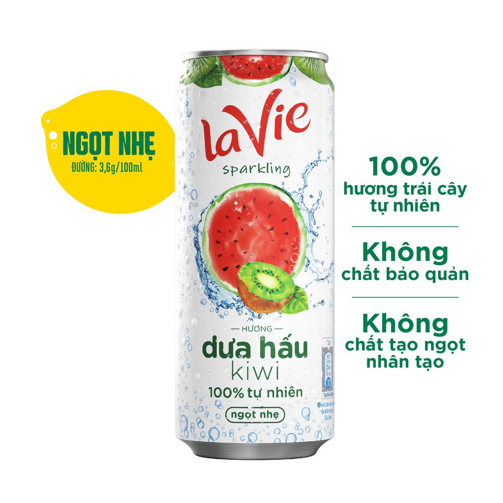 [ THANH MÁT, NGON TUYỆT VỜI ] 01Lon x 330ml Nước giải khát có gas LaVie Sparkling hương Dưa Hấu kiwi/D