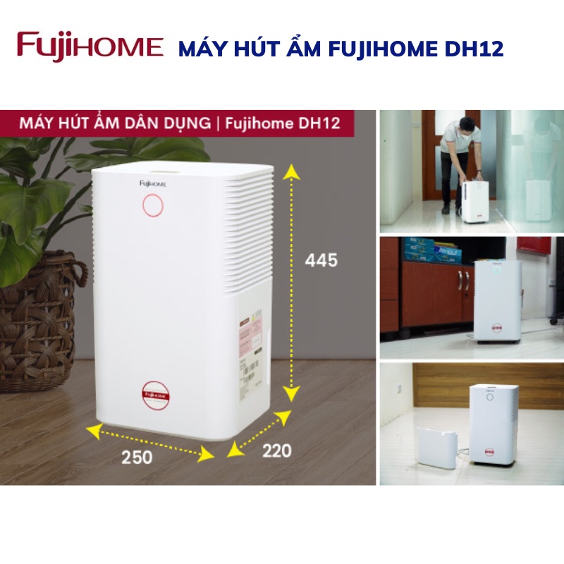 Máy hút ẩm gia đình FUJIHOME DH12 Công suất 12lít/ ngày - Độ ồn cực thấp - Đèn led hiển thị chất lượng độ ẩm