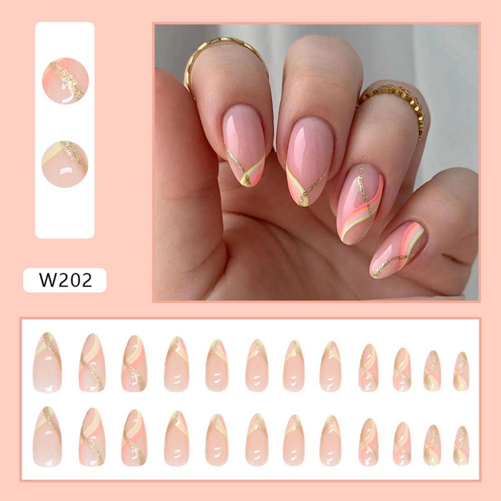 Bộ 24 Móng Tay Giả Có Thể Tháo Rời Đường Viền Lượn Sóng Màu Hồng Gradient