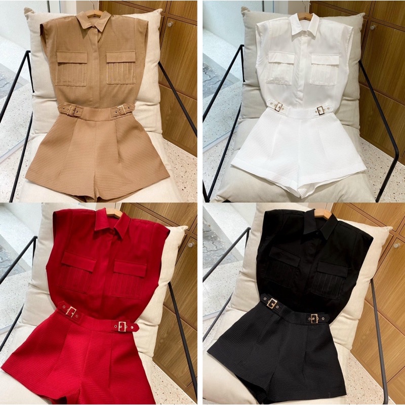 Set áo sát nách có cầu vai kèm short belt