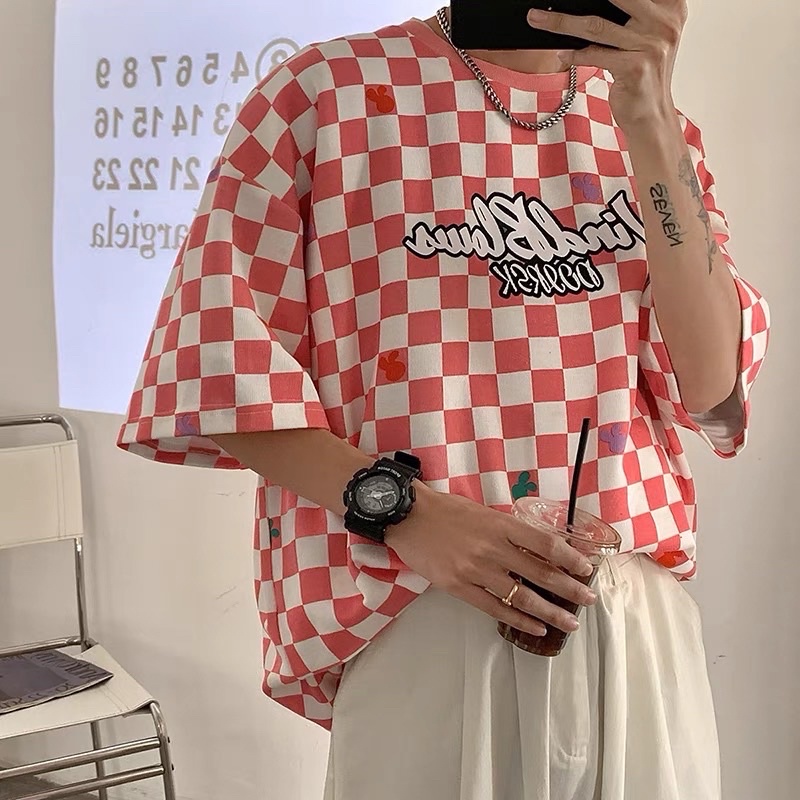 Áo thun caro tay lửng cho cả nam nữ form rộng unisex