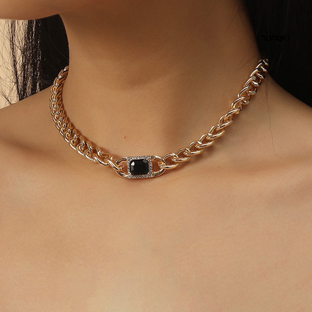 Set 2 Bông Tai Dây Xích Dày Đính Đá Nhân Tạo Phong Cách Hip Hop