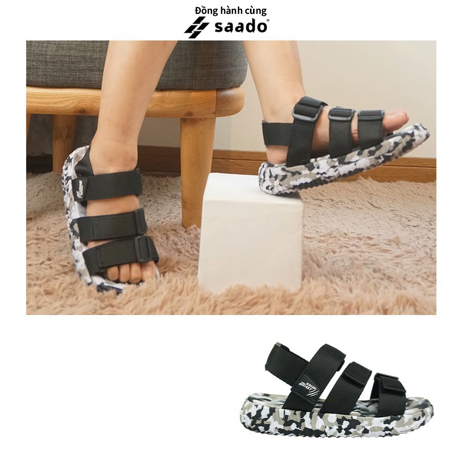 Dép sandal nam nữ SAADO YEZI camo đen lính đi học, đi chơi [HÀNG CHÍNH HÃNG]