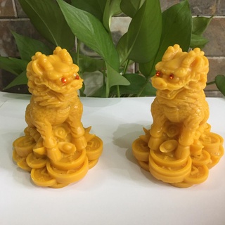 Tượng kỳ lân phong thủy 1 cặp 2 ông màu vàng cao 11 cm mang tài lộc