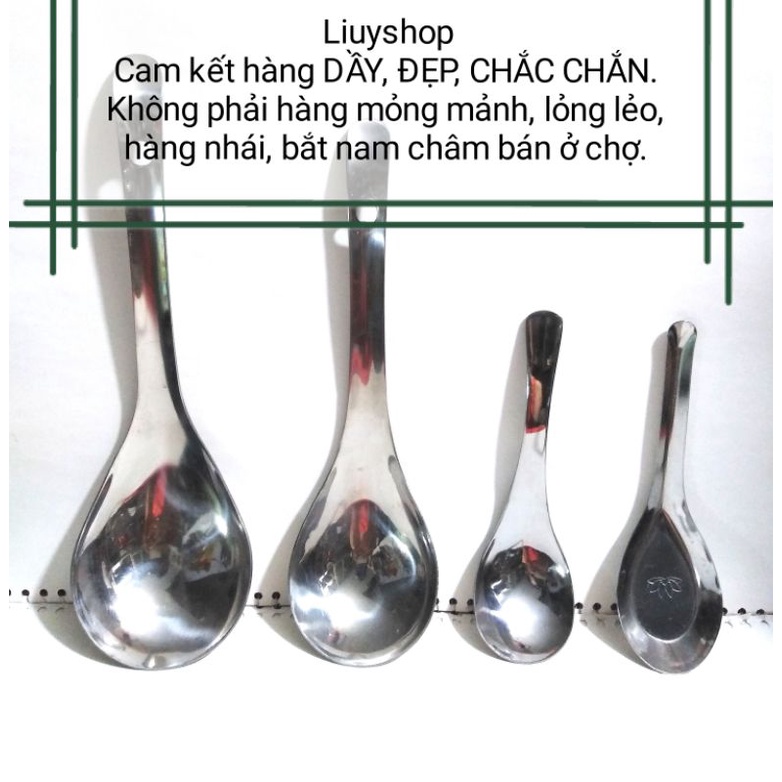 Thìa ăn phở, súp, môi canh inox cao cấp bền đẹp Thái Lan, xẻng gỗ chống dính