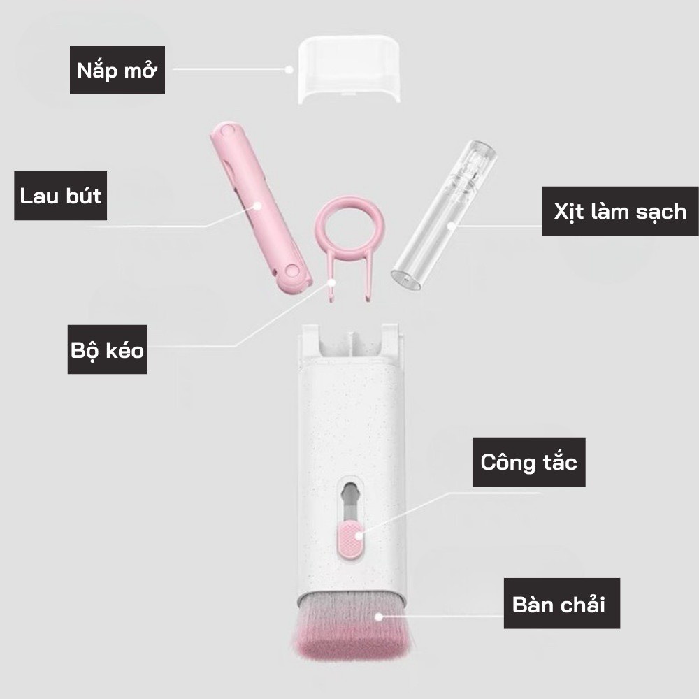 Bộ Dụng Cụ Vệ Sinh Tai Nghe, Bàn Phím Máy Tính  Đa Năng 7 Trong 1, Nhỏ Gọn, Tiện Lợi