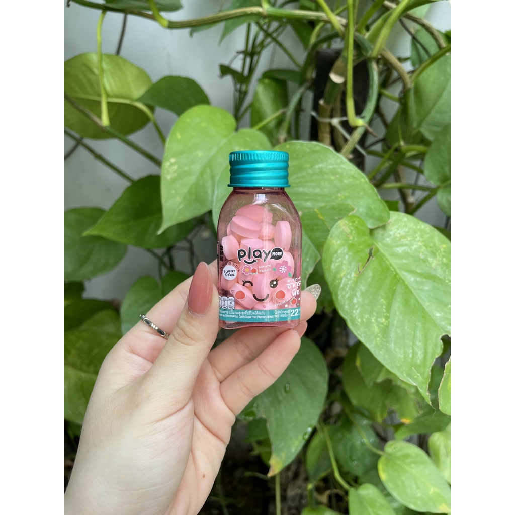 Kẹo The Không Đường Hương Đào PLAY MORE Sakura Peach (Lọ 22g)