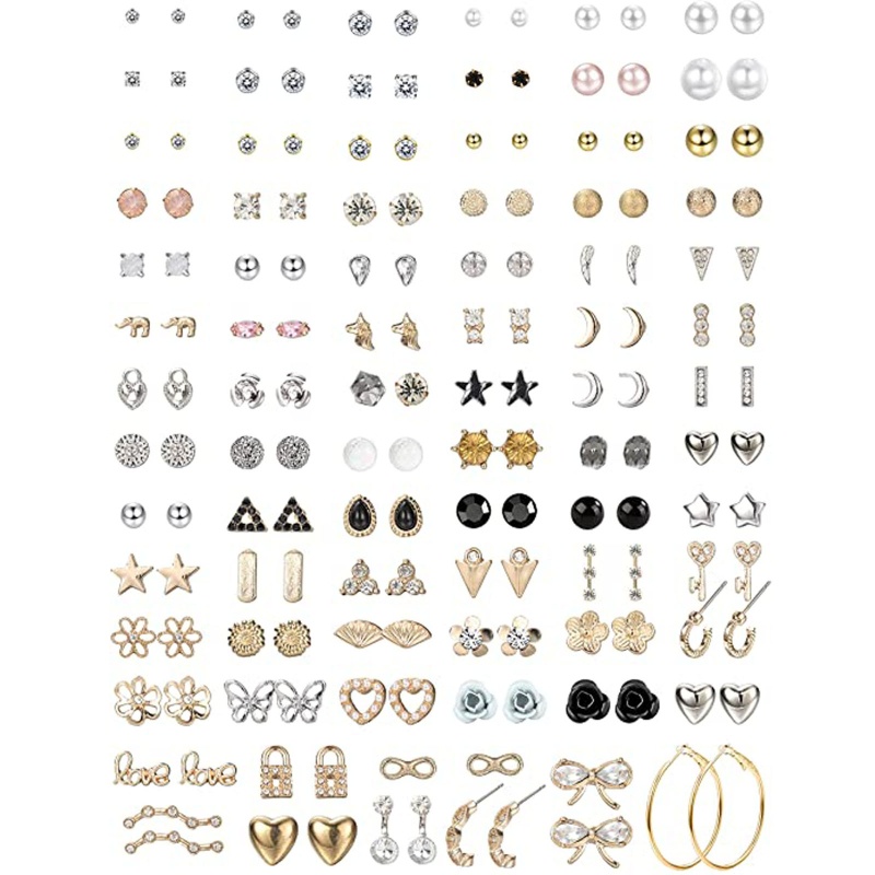 Set 20 Đôi Khuyên Tai Hình Hoa / Ngôi Sao / Trái Tim Đính Đá Zircon Dễ Thương Cho Nữ