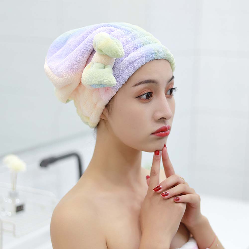 DANILO 1Pc Shower Caps Woman Towel Cap Hair Hat Towel Microfiber Bowknot Bathing Quick-drying Girl Dry Hair Towel/Multicolor