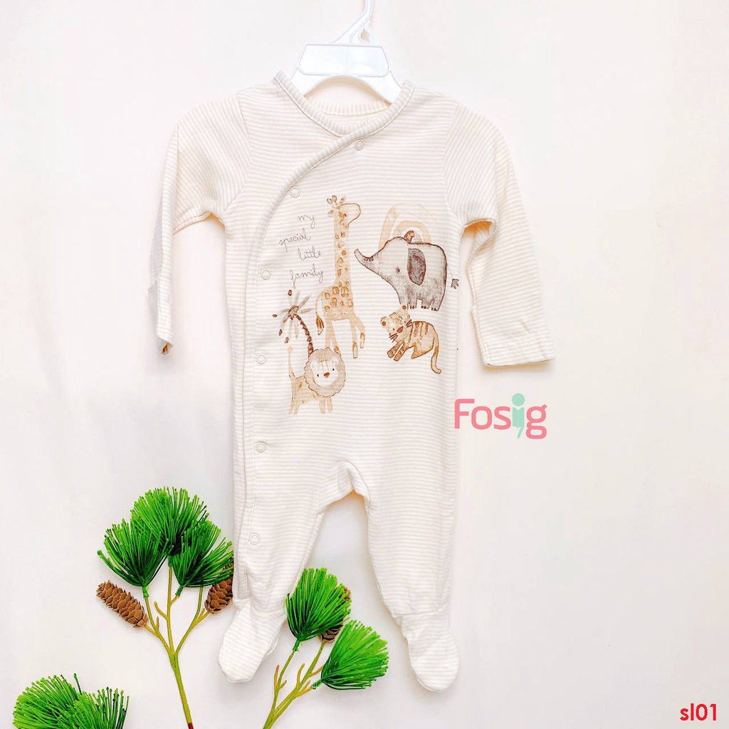 Sleepsuit Cúc Bấm Có Vớ Bé Trai - Sọc Kem Thú