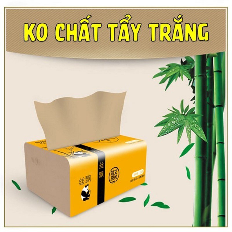 Thùng 30 gói giấy ăn than tre gấu trúc bịch 300 tờ, không lớp tẩy trắng, thiết kế 3 lớp thấm hút, siêu dai không rách