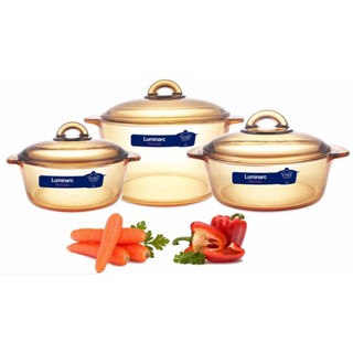 Bộ 3 nồi thủy tinh (1,5L,2L,3L) đáy nhám Luminarc Amberline Granite