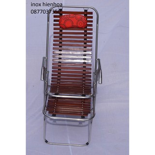 [ Giá xưởng sản xuất ] Ghế nằm thư giãn  khung inox Hiền Hoa (Vân gỗ + Khung Inox)