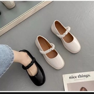 Giày Búp Bê Vintage - Giày Lolita Tiểu Thư Quai Bèo Nhúm Dây Phong Cách Ulzzang Hàn Quốc HQ 220