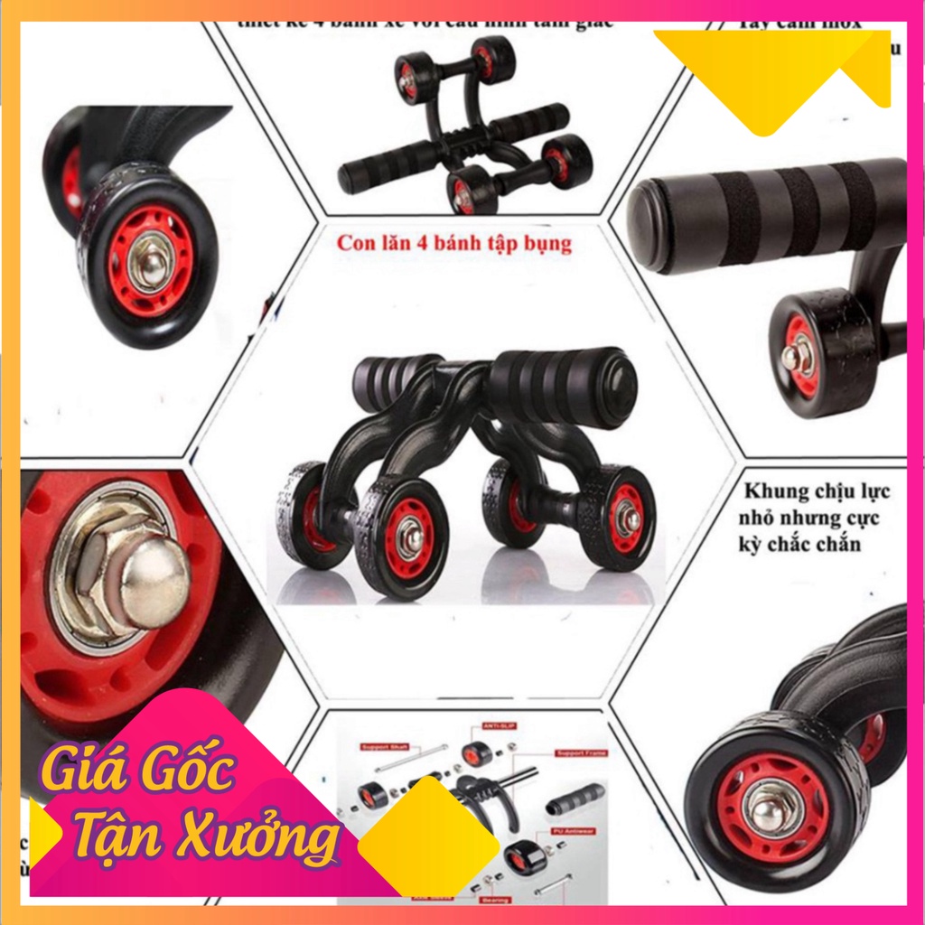 Con lăn tập bụng Yoga,Gym ❤️tặng miếng thảm❤️ con lăn 4 bánh tập cơ bụng tại nhà 💖 Chilinh Store