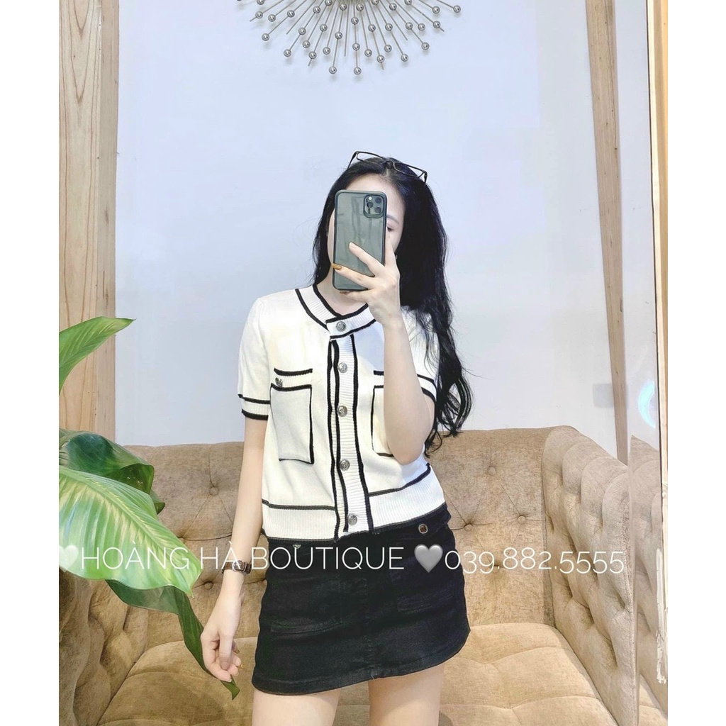 Áo Len Cổ Tròn Viền Kép 2 Túi