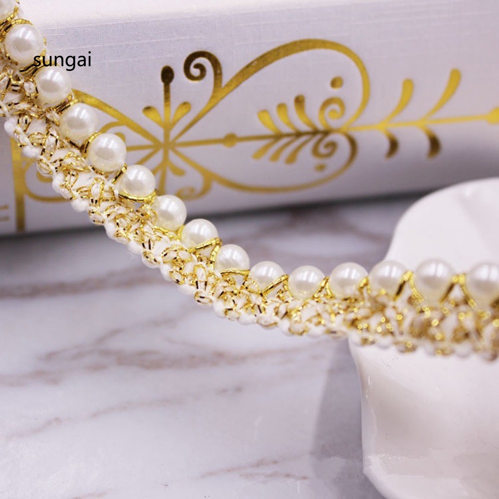 Dây ruy băng đính hạt giả ngọc trai chuyên dùng trong may vá tiện dụng