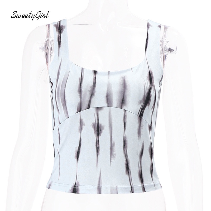 Áo Tank Top Cổ Vuông Ôm Eo In Họa Tiết Mực In Thời Trang 2022 Cho Nữ