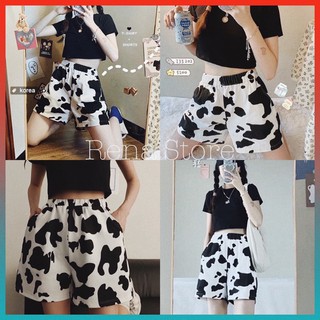 Quần đùi nữ ❤️Quần short nữ ống rộng chất liẹu thun siêu mát in hình bò sữa hai màu đen trắng