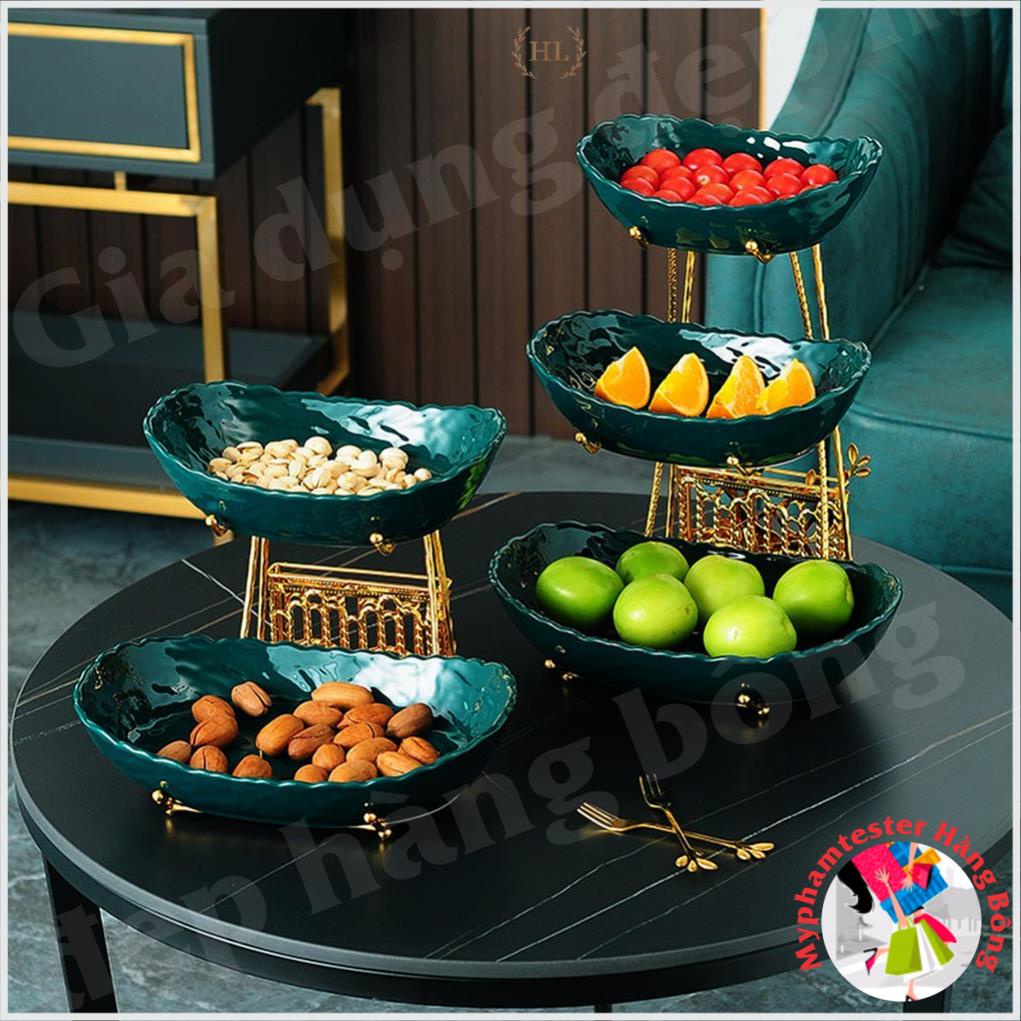 KHAY SỨ ĐỰNG BÁNH KẸO - HOA QUẢ BÀN LỄ TÂN, KỆ BẾP, PHÒNG KHÁCH CAO CẤP VÂN SẦN KHUNG INOX KHÔNG HAN RỈ