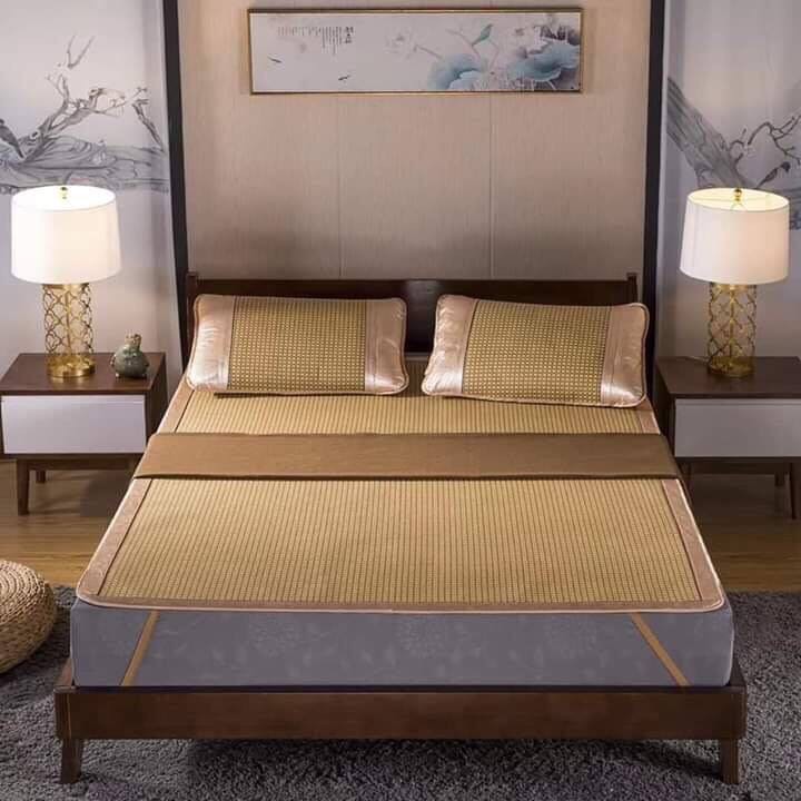 Chiếu điều hoà mây cao cấp 2 mặt mây & lụa (01 chiếu + 2 vỏ gối)