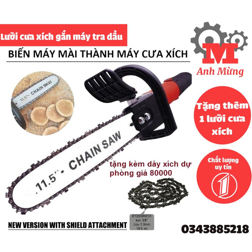 Lưỡi cưa xích gắn máy mài Makita có bình tra dầu tự động tặng thêm 1 lưỡi cưa xích