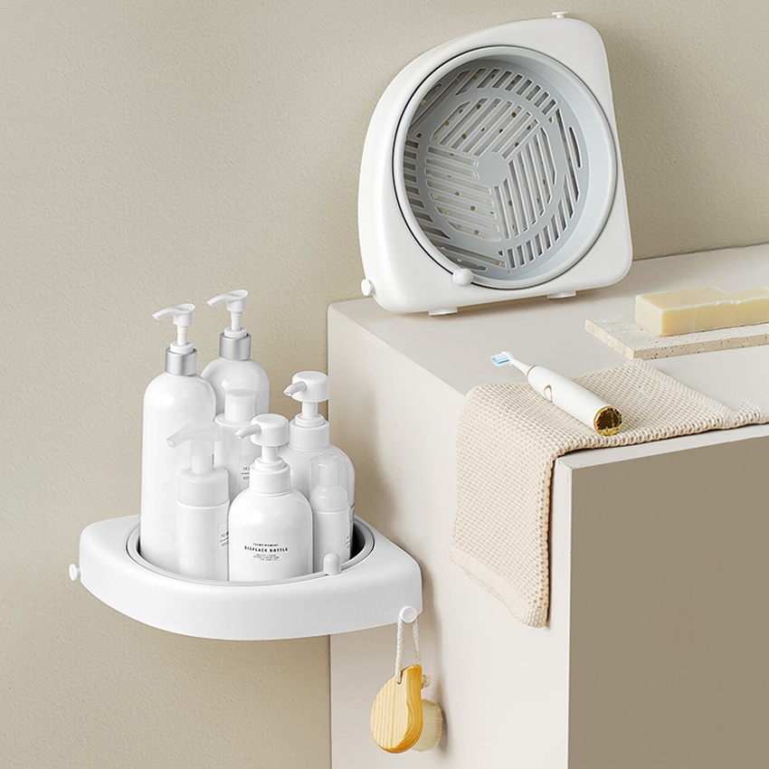 Kệ để đồ nhà tắm thiết kế sang trọng, xoay 360 kèm miếng dính dán tường chắc chắn