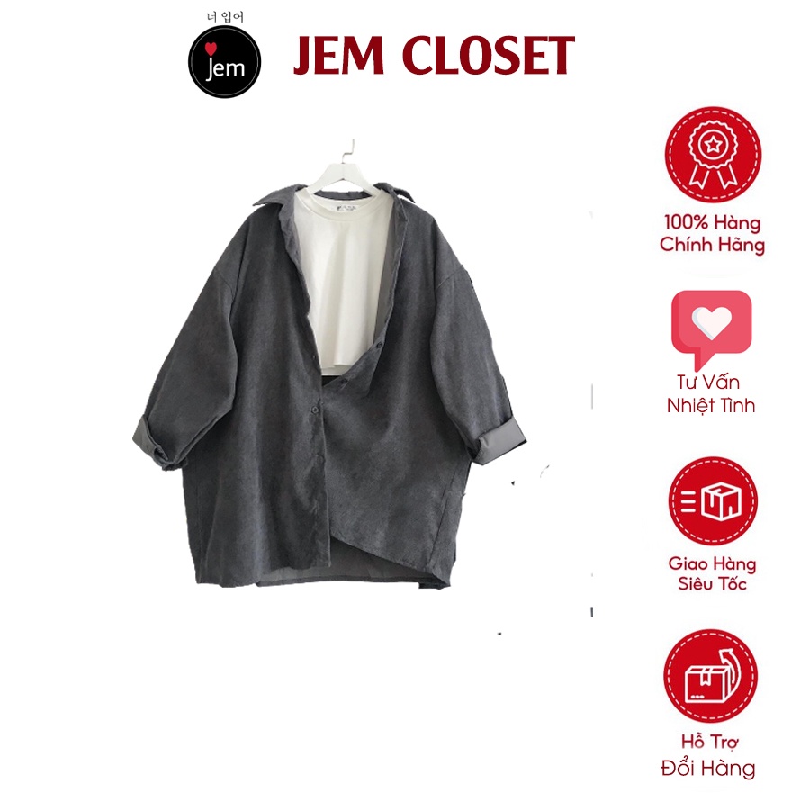 Áo Sơ Mi Nữ Dài Tay Chất Nhung Gân Kiểu Vintage Cá Tính Có 2 Màu Be Xám Wd - 1973 JEMCLOSET