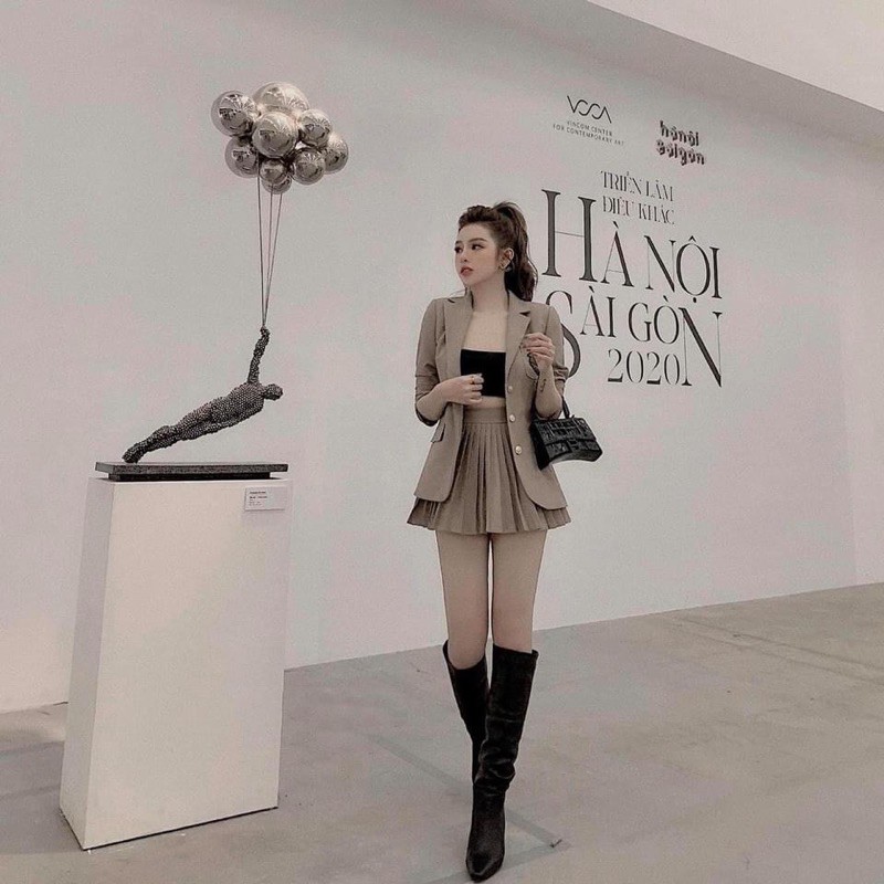 [Mã WASTCOOL giảm 15% tối đa 50K đơn 99K] Sét áo vest + chân váy xếp ly ( có quần trong) | BigBuy360 - bigbuy360.vn