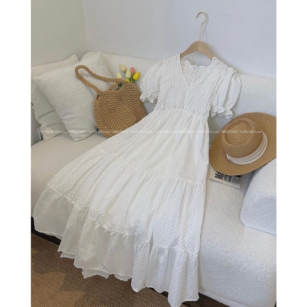 Váy thô trắng chun ngực dáng maxi dài hàng loại 1 có size