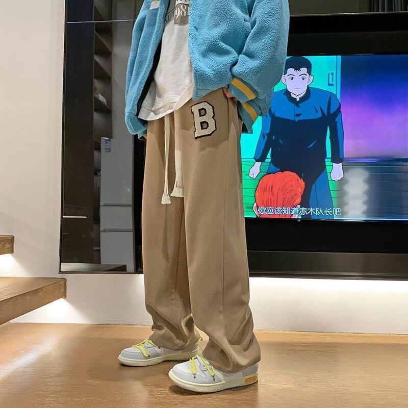 Quần Thể Thao Ống Rộng Thêu Chữ B Chun Lưng Cao ANHRIBI Chất Bo Tăm Loại 1 Dày Dặn Phối Dây Bản To Trendy Ullzang Unisex