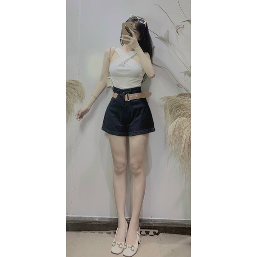 Quần short bò đai da lật gấu B95