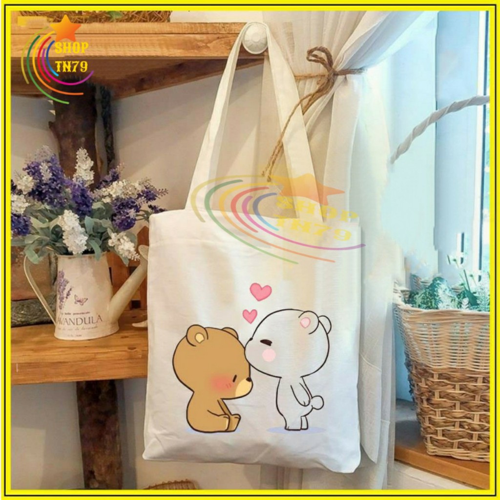 Túi đeo vai thời trang vải canvas mềm loại to đi hoc , đi chơi , đi làm đều rất đẹp - 2 GẤU HÔN