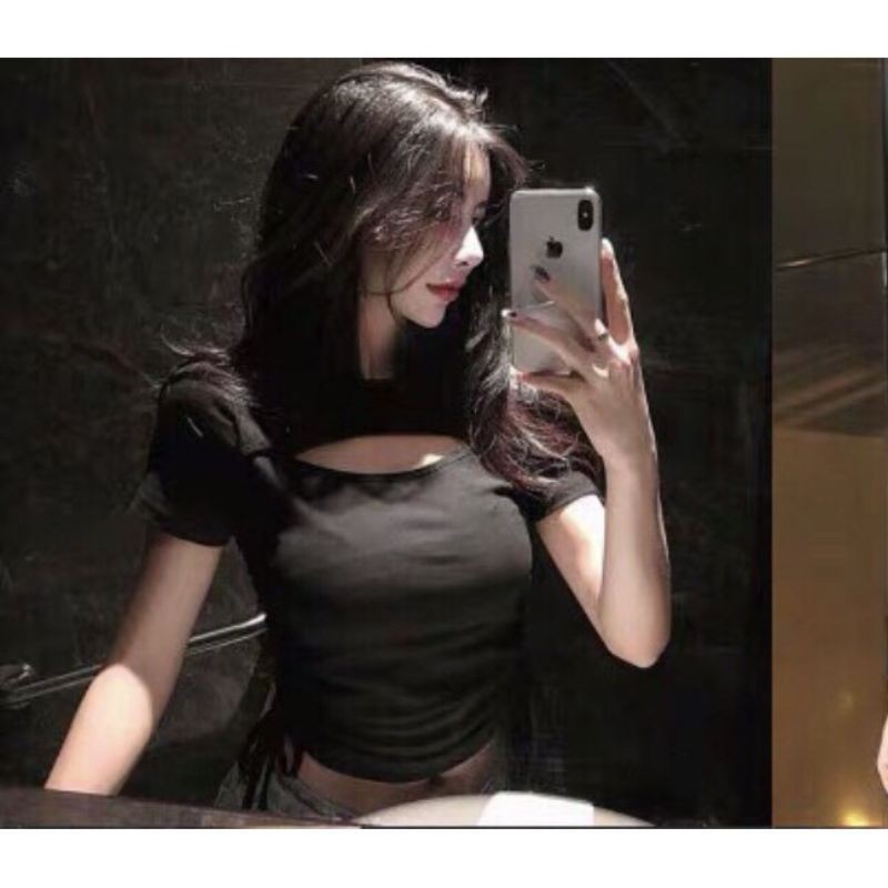 [Mã FAMAYWA2 giảm 10K đơn 50K] Áo Thun Croptop Cổ Tròn Khoét Ngực Viền Cổ Tàu Chất Gân Mềm Tuyết's House