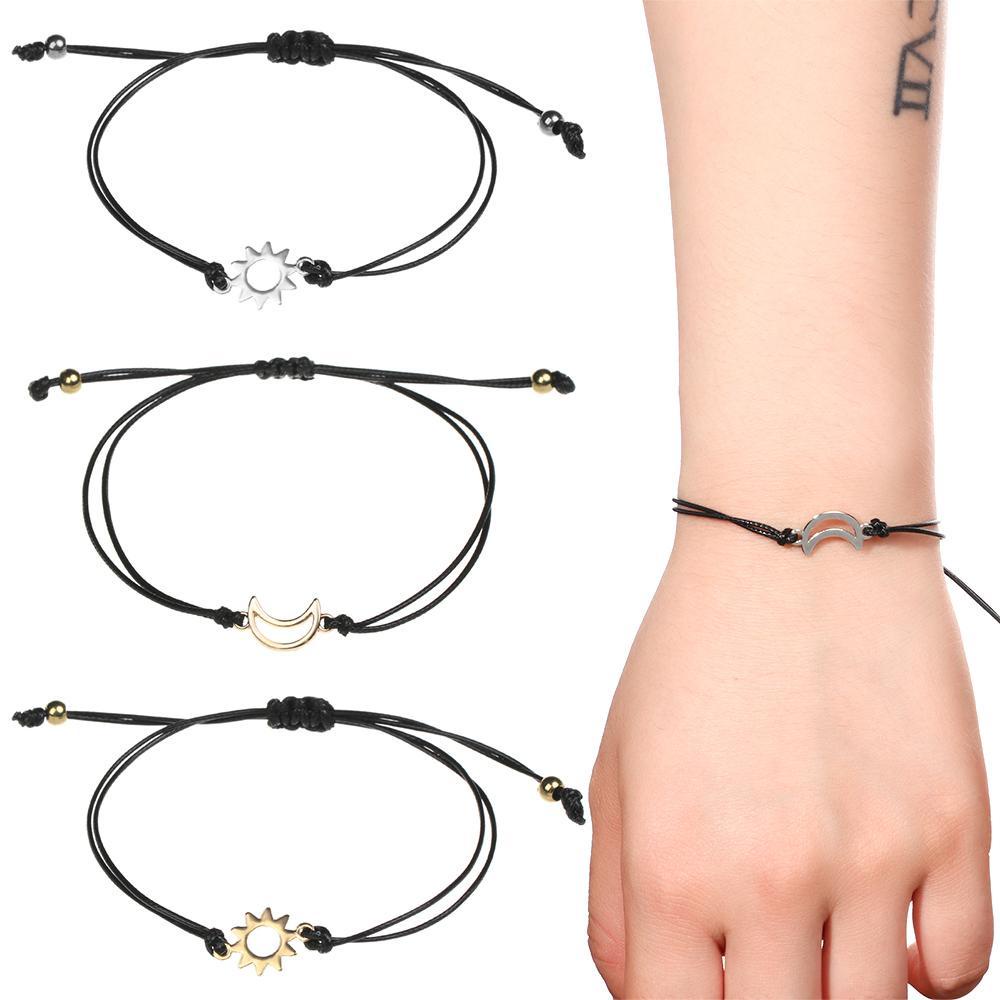 YVE Bộ 2 Vòng Tay Dây Bện Gắn Mặt Trăng / Mặt Trời Thời Trang Sáng Tạo