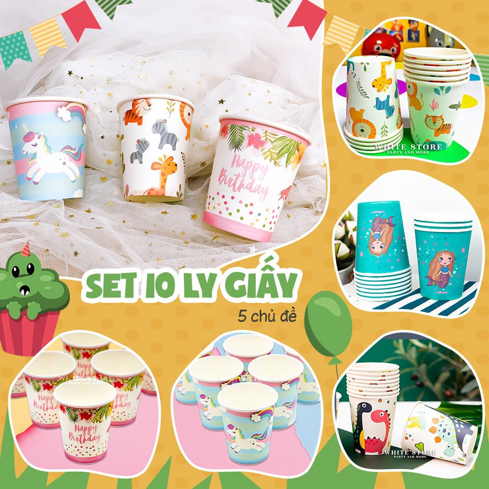 Set 10 Ly Giấy Trang Trí Sinh Nhật Party - 5 Chủ Đề Dễ Thương - Whitestore.vn