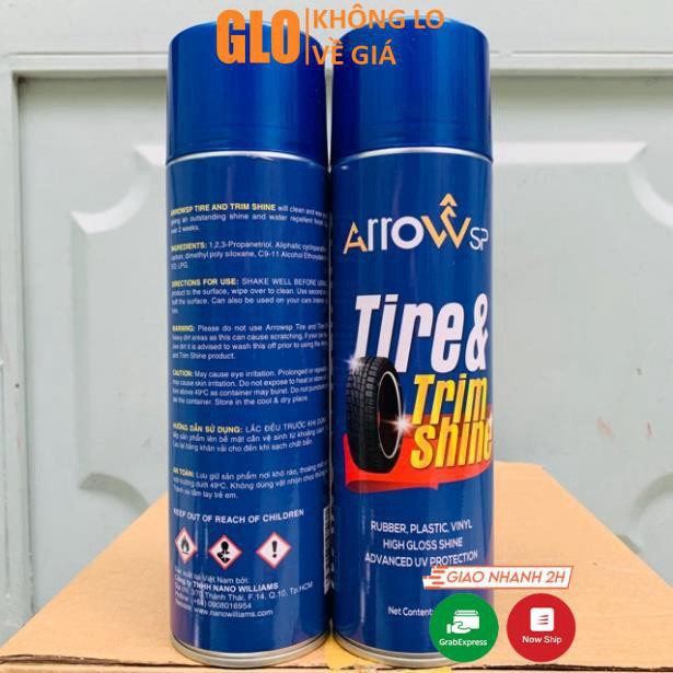 Chai Xịt Đánh Bóng Vỏ Xe Và Dưỡng Nhựa Đen Nhám Arrow Sp Tire & Trim Shine 500ml