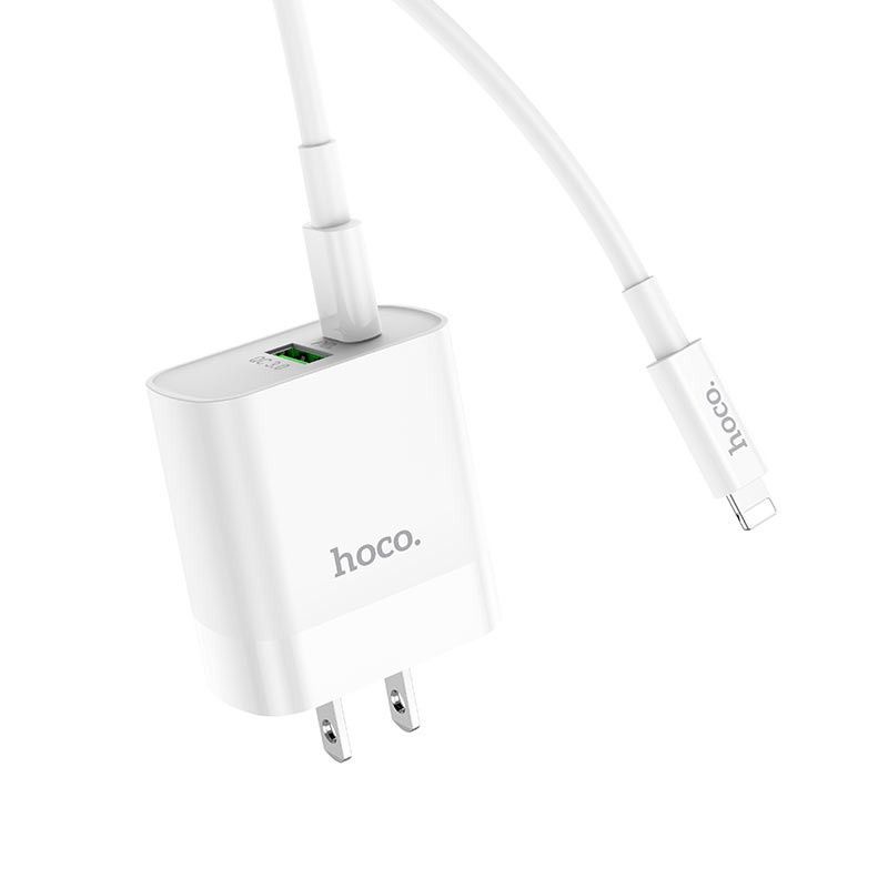 Bộ Sạc Nhanh Hoco C80 hỗ trợ sạc nhanh PD 20W  2 Cổng USB Và Type C Kèm Cáp Type-C To L Dài 1M - Bh 12 tháng