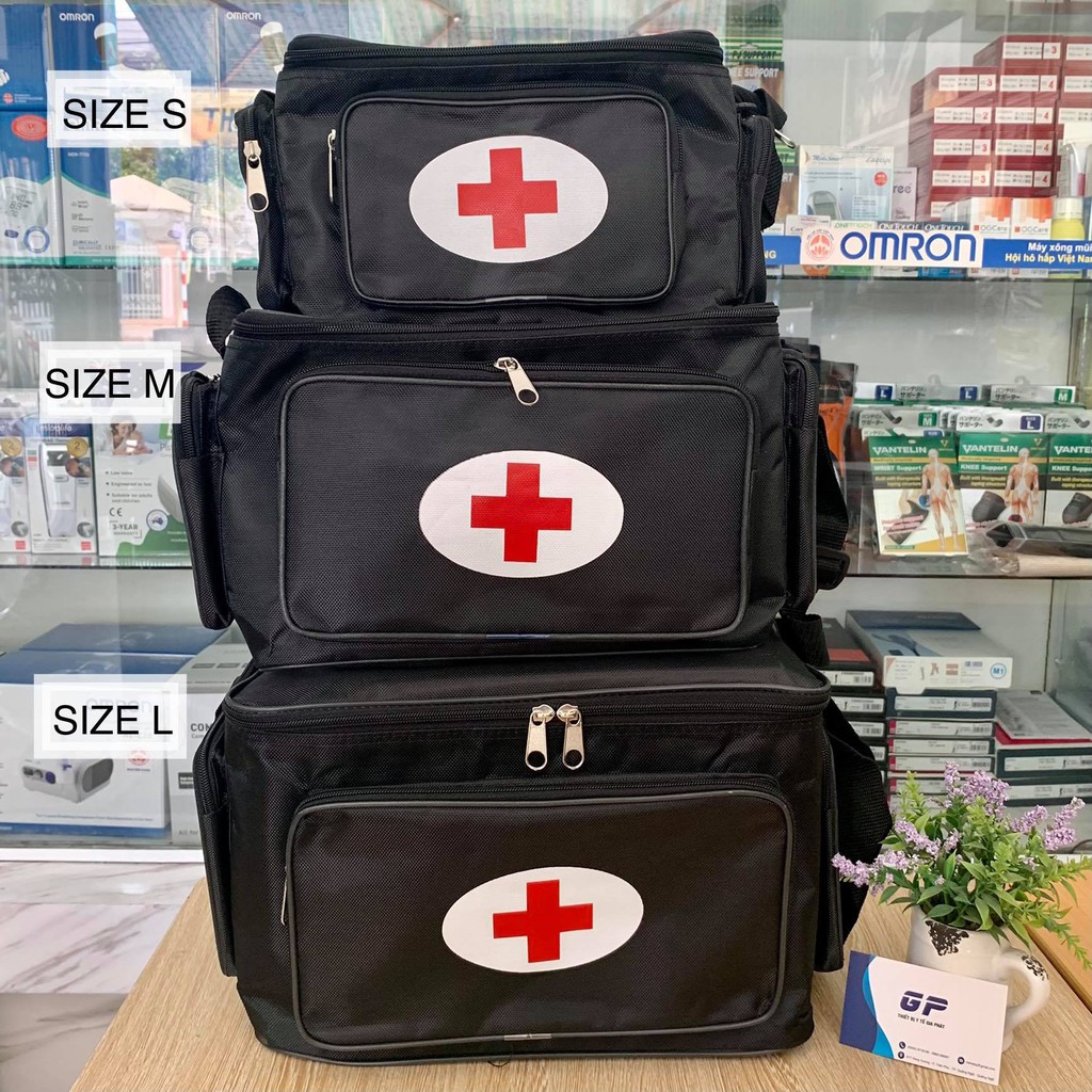 TÚI XÁCH Y TẾ MÀU ĐEN TÚI CỨU THƯƠNG ĐỦ SIZE CÓ HÌNH CHỮ THẬP ĐỎ NHIỀU NGĂN CHỨA TIỆN DỤNG