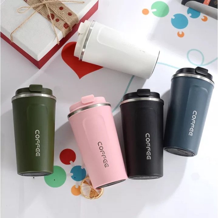 Cốc giữ nhiệt 6-12 tiếng Họa tiết Coffe 500ml Cầm tay tiện lợi , đế doăng cao su