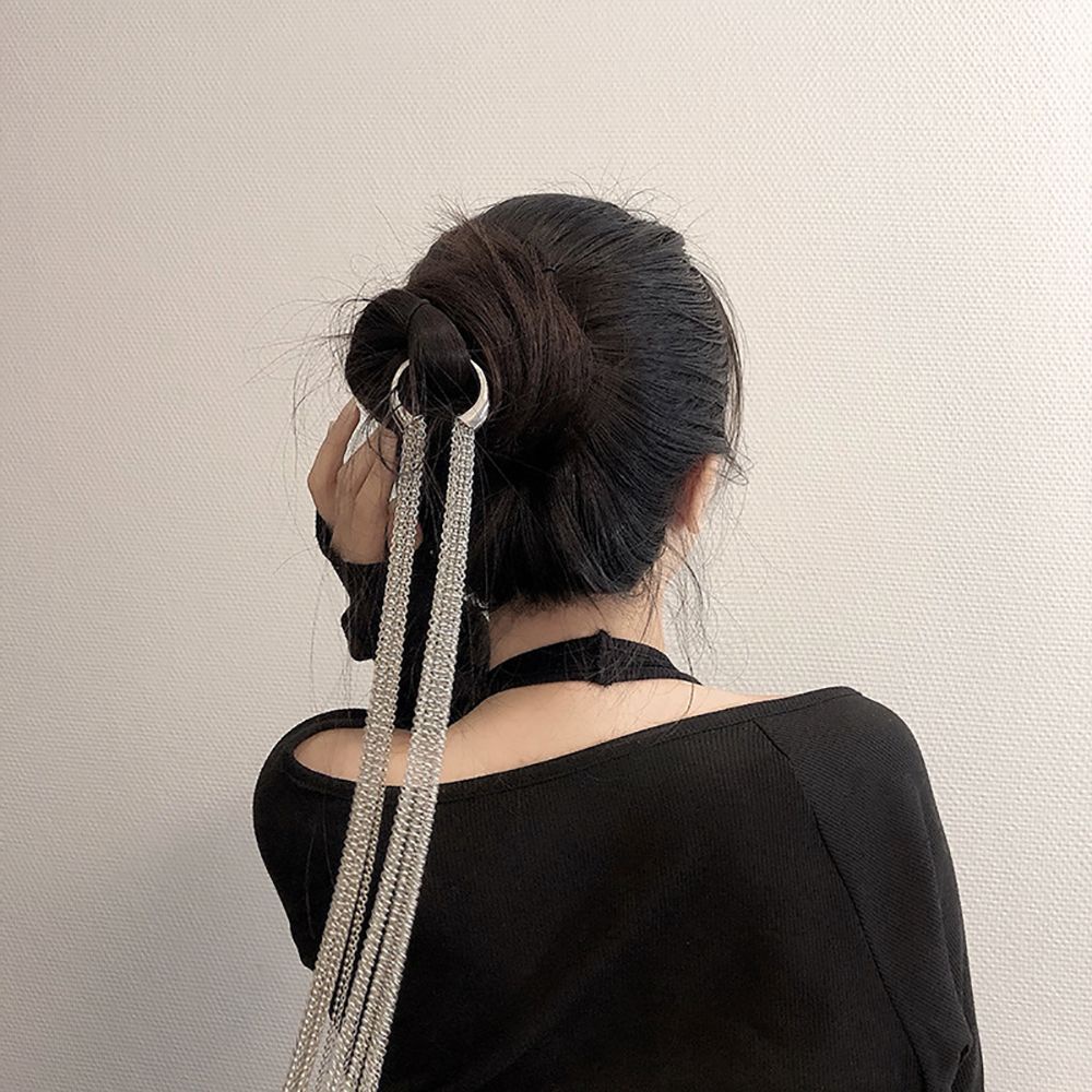 Dây buộc tóc ruy băng nhiều lớp phối tua rua thời trang cho nữ