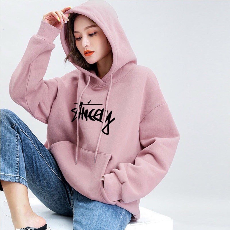 Áo khoác hoodie nữ form rộng, Áo hoodie nữ nỉ lót bông không xù lông - kiểu dáng hàn quốc form 75kg