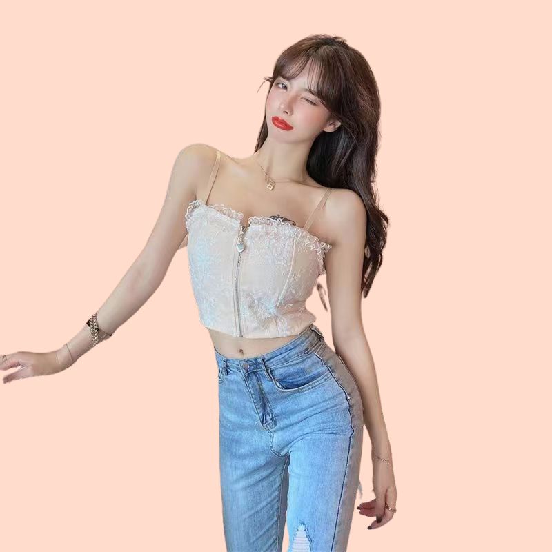 Áo Lót Nữ Áo Bra Cotton Đệm Su Thêu Hoa Viền Ren Dây Kéo Trước 2 Dây Gợi Cảm - 2210