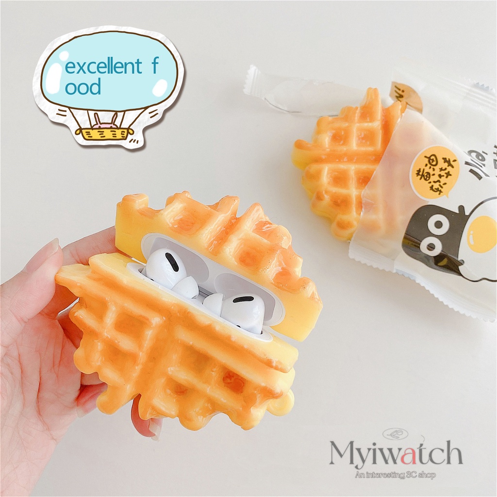 Vỏ Bảo Vệ Hộp Sạc Tai Nghe Airpods 1 2 3 pro Bằng Silicon Mềm Hình Bánh waffles 3D Độc Đáo