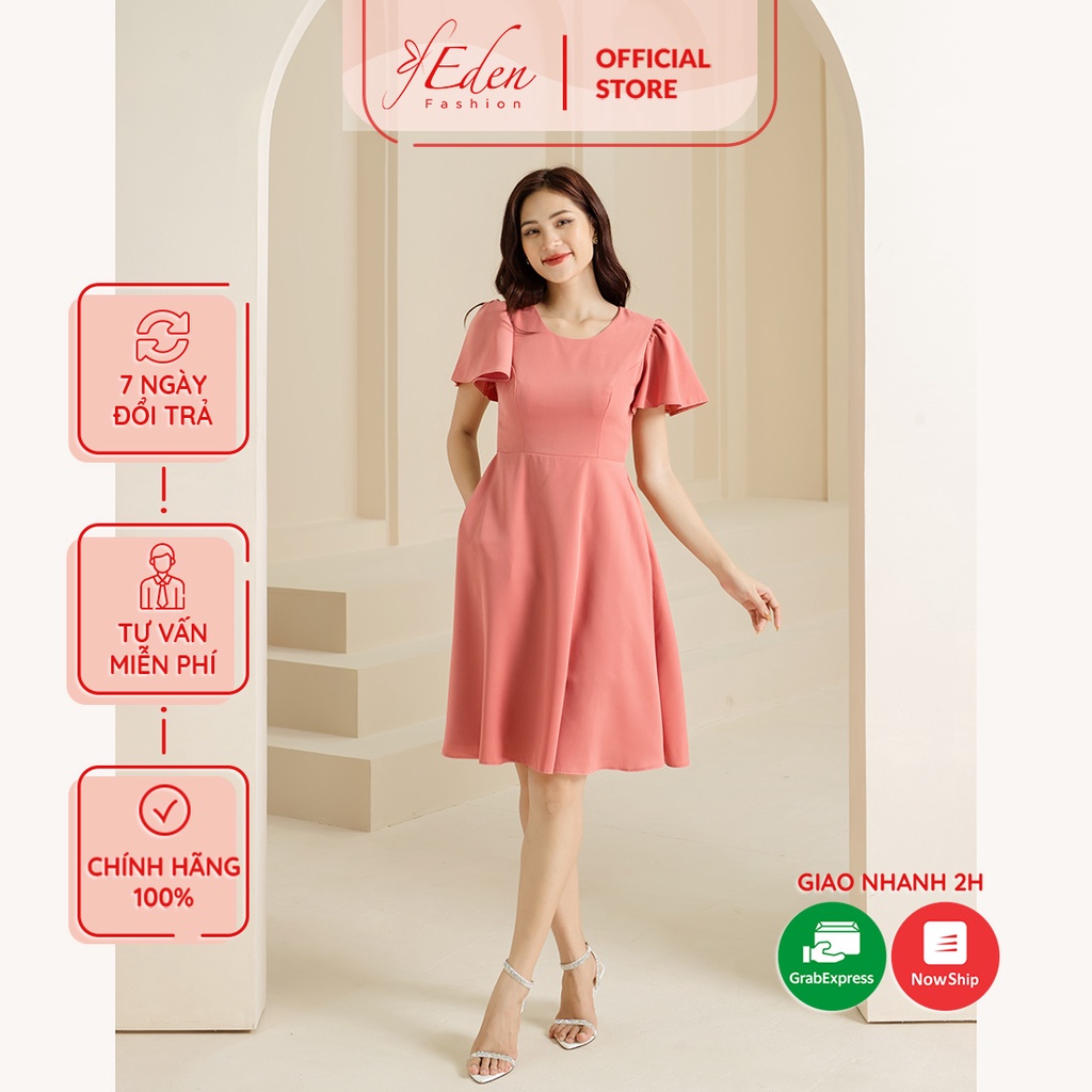 Đầm xòe 2 lớp thiết kế thời trang Eden cổ tròn tay loe dây kéo sau lưng - D472