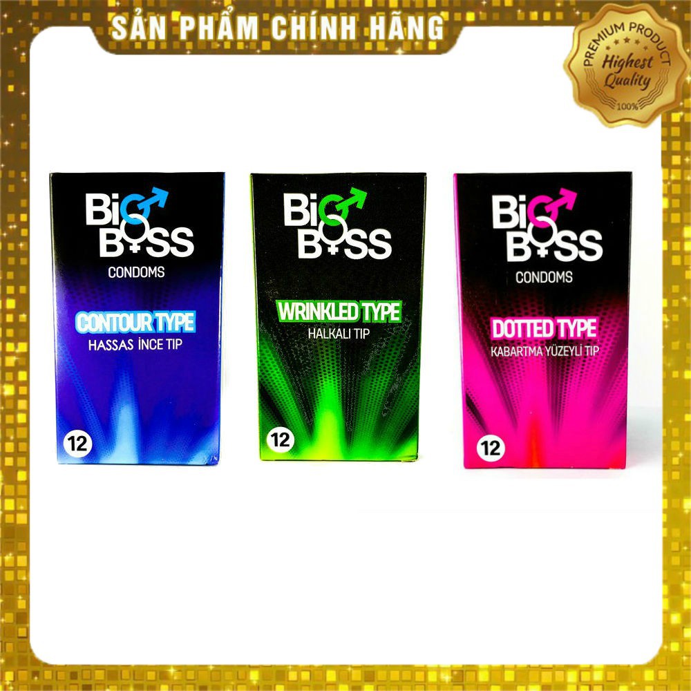 Combo 3 hộp bao cao su Pháp gân nổi - gân gai - nhiều gel bôi trơn Bigboss chất lượng cao