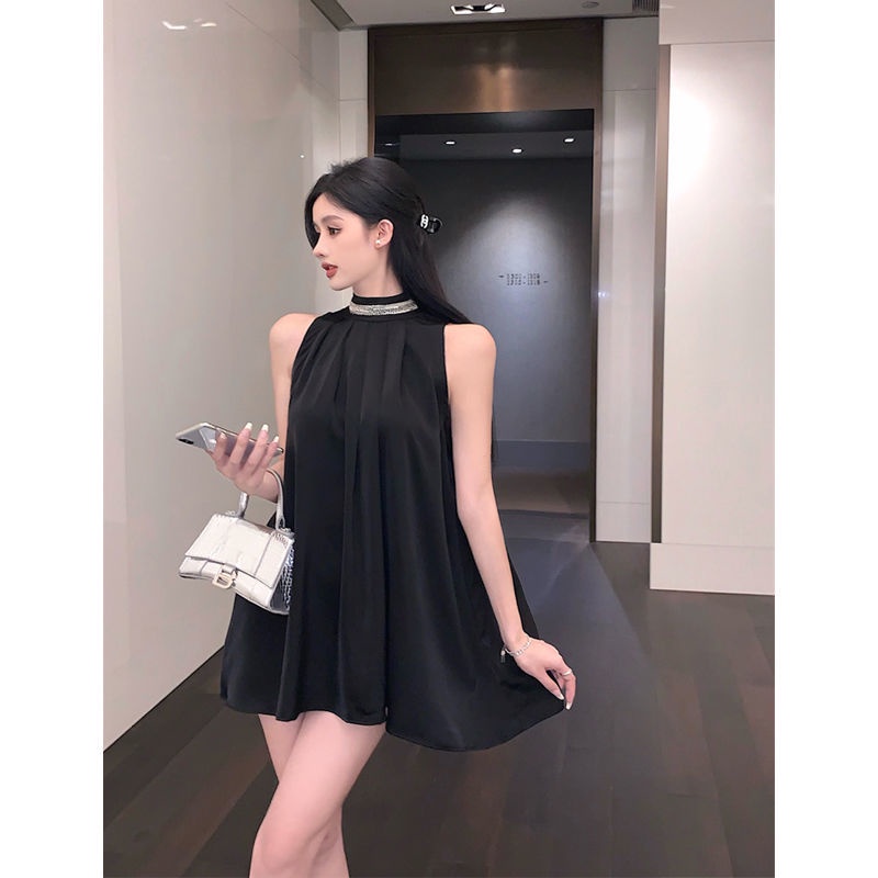 Đầm Chiffon Đen Trễ Vai Dáng Rộng Xếp Ly Thời Trang Mùa Hè 2022 Cho Nữ
