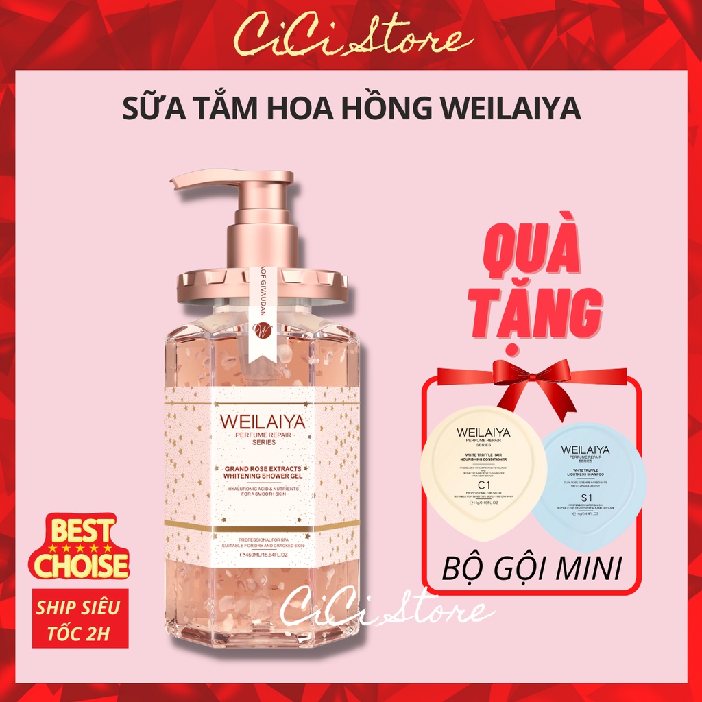 Sữa tắm nước hoa Weilaiya tinh chất hoa hồng Damask 450ml