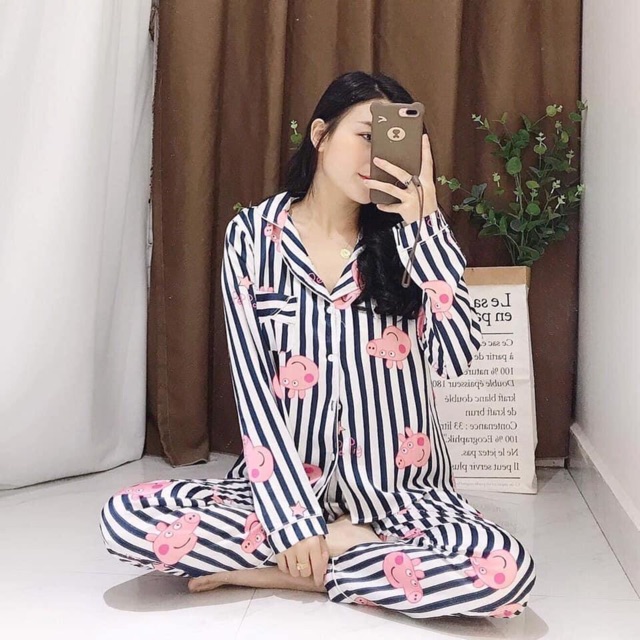 Đồ bộ lụa Hoạ tiết áo dài-quần dài | BigBuy360 - bigbuy360.vn